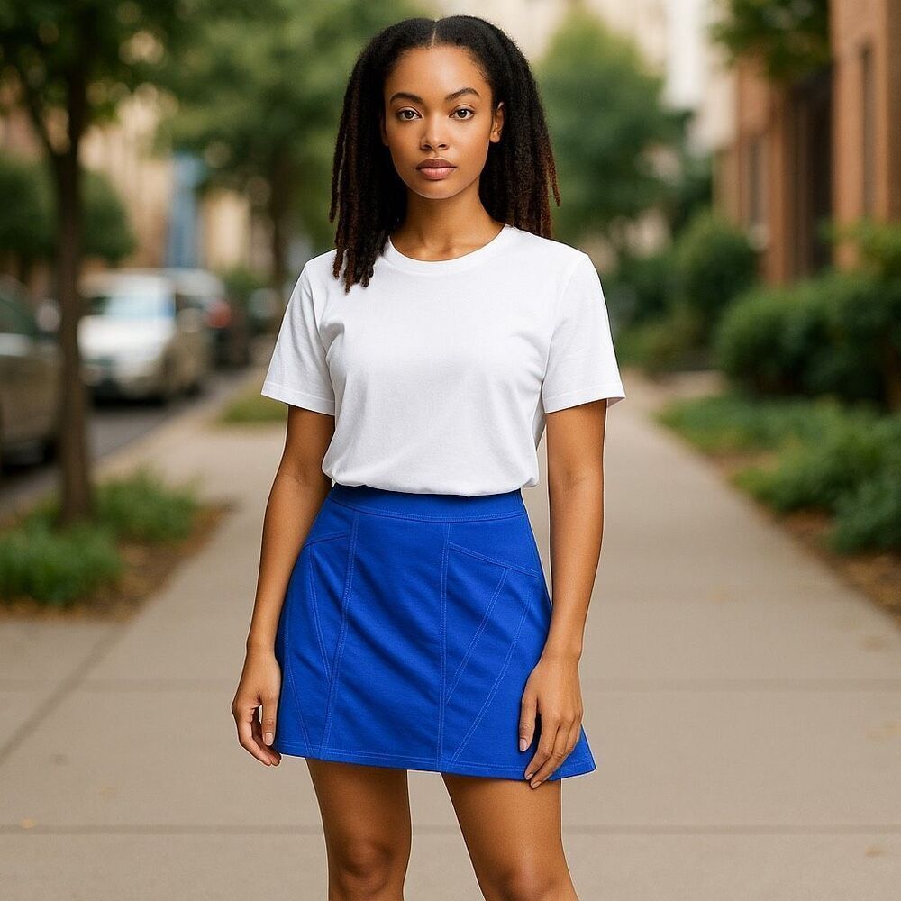 Title Nine Women's Blue Merino Wool Blend Jet Set Skirt XS Knee Length